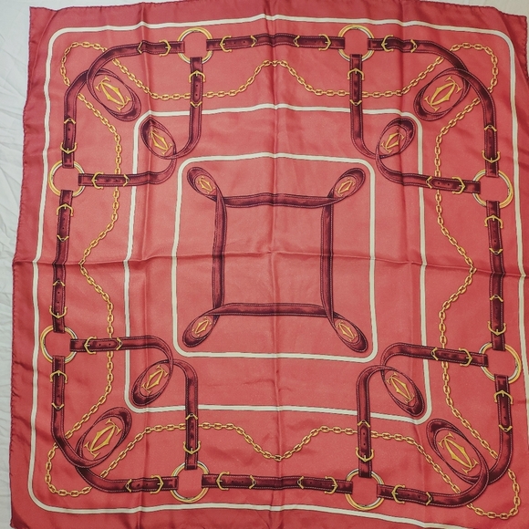 CARTIER silk scarf muffler red must de ladies - Picture 8 of 14